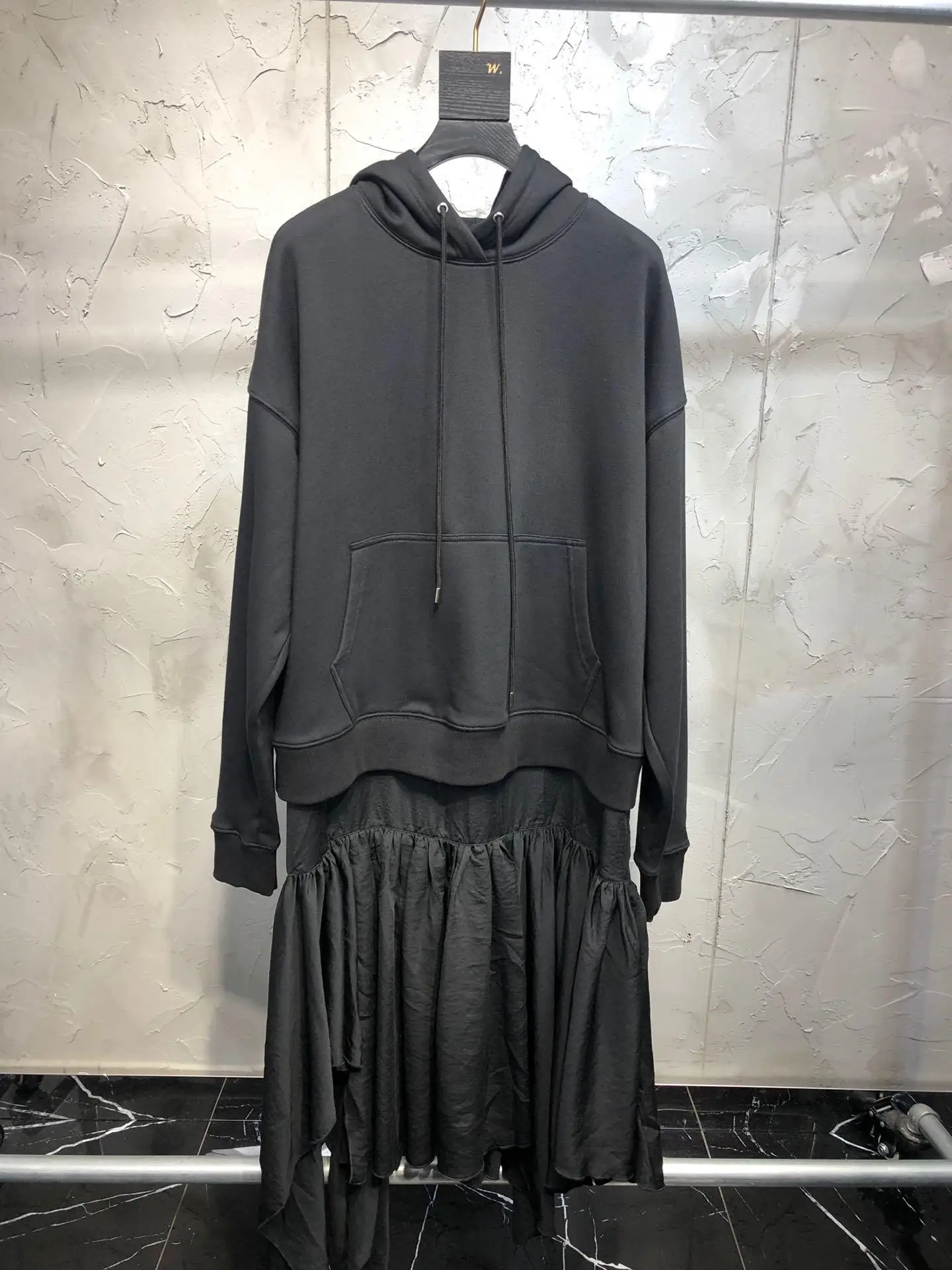 

2019 new ladies fashion long-sleeved hooded collar irregular stitching dress 0730