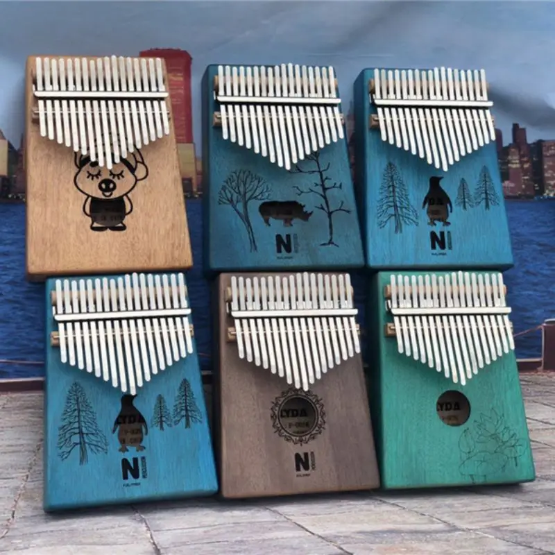 

17 Keys Thumb Piano High Quality Portable Cartoon Pattern Wooden Mahogany Body Musical Instrument