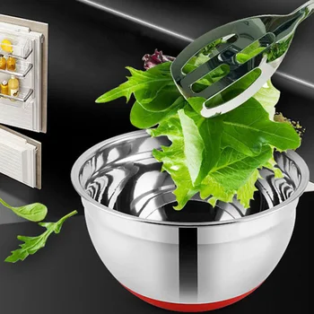

Stainless Steel Bowl with Sealing Cover without Magnetic Thickening Silicone Bottom Salad Pot Baking Egg Kitchen Utensils HY99