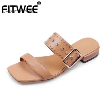 

FITWEE New Woman Summer Shoes Real Leather Buckle Sandals Woman Slippers Fashion Simple Vacation Woman Footwear Size 33-40