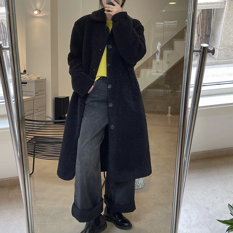 

Women's Long-Sleeved Single-Breasted Lapel Coat, Casual, Monochromatic, Loose, Winter