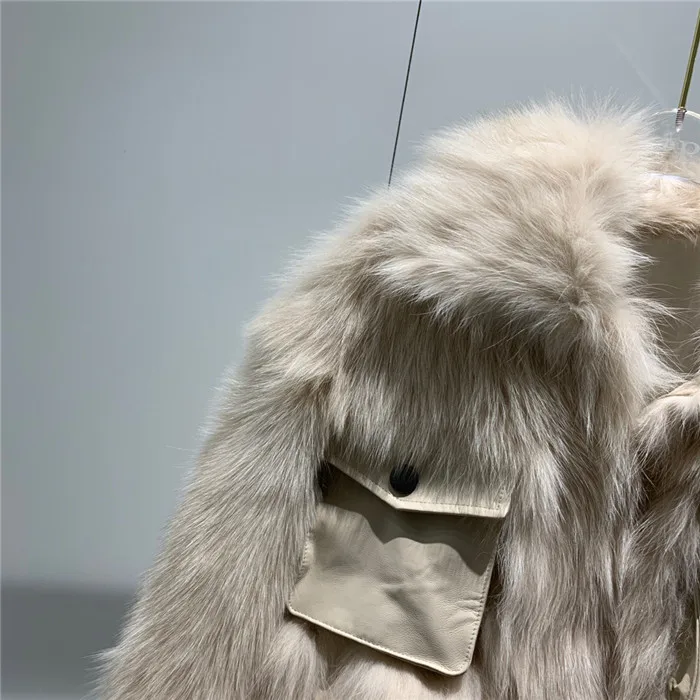 Mateau hiver femme, зимняя Женская Толстая теплая куртка из натурального Лисьего меха, овчина, с карманом, натуральная Шуба для женщин