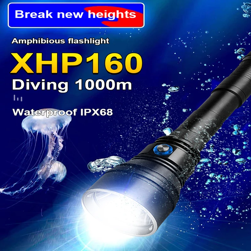 

Новейший фонарик для дайвинга XHP160, самый мощный подводный светодиодный фонарик высокой мощности, фонарик для дайвинга IP68, профессиональная Водонепроницаемая ручная лампа