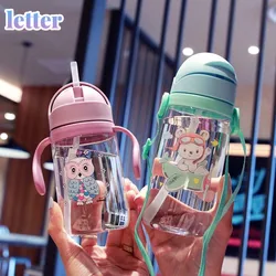 Hot 1Pcs 420ml Baby Kids Children Cartoon Animal School Drinking Water Straw Bottle Sippy Cup With Shoulder Strap Feeding