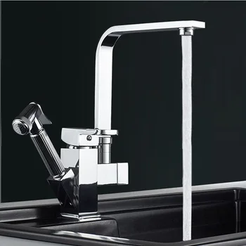 

Chrome Draw Cold and Hot Water Faucet Kitchen Full Copper Retractable Rotary Laundry Table, Dishwash Pool and Sinks New Househol