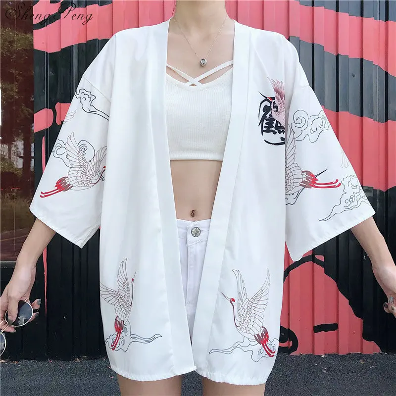 Yukata женский кимоно кардиган рубашка harajuku kawaii стиль Kimonos женщина блузка obi haori Японская уличная V1633