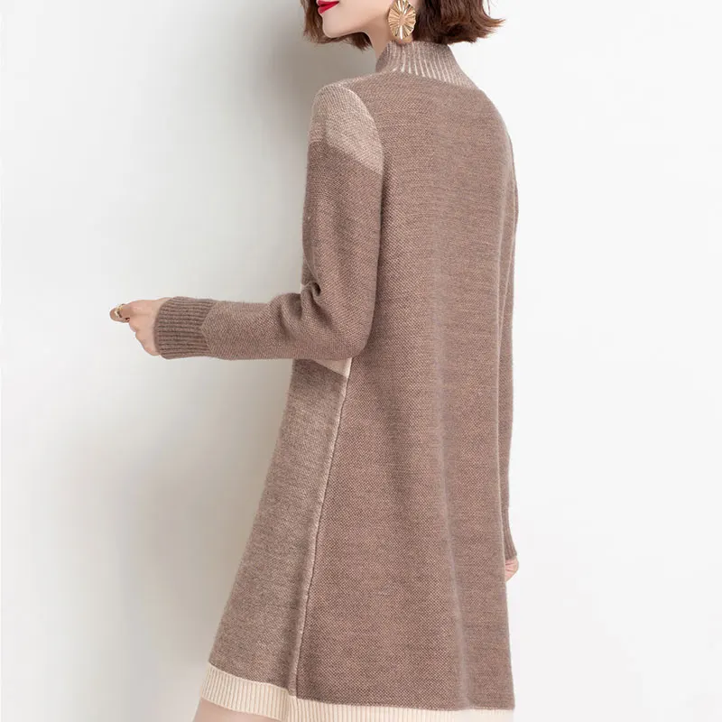YISU Autumn Winter Women Sweater Dress Turtleneck Sweater Dress Fashion Warm Knitted Pullover Dress Casual Female Jumper Dress