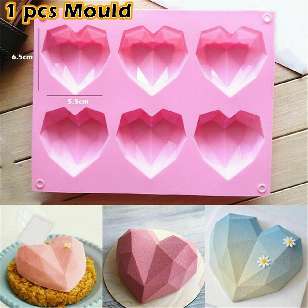3D Diamond Heart Shape Silicone Cake Fondant Chocolate Mold Mould Baking Decors 