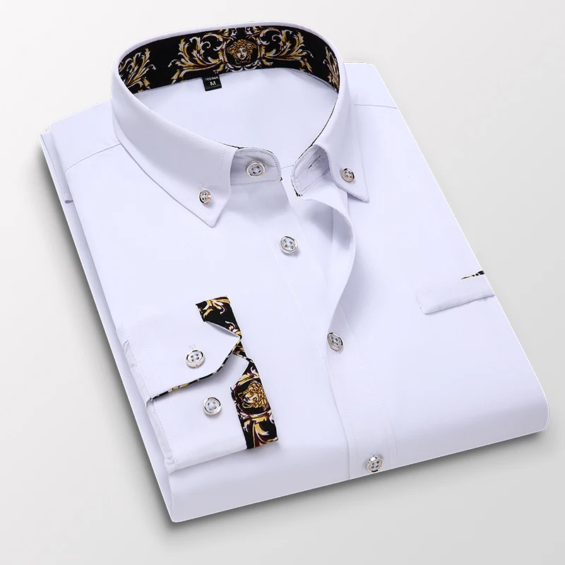 Men's clothing  Arrival Men Shirt Fashion Causal Long Sleeved Male Dress Social Business Brand Shirt Soft Weeding White Shirts
