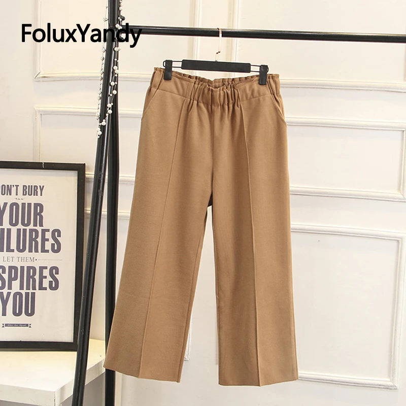 

New Casual Pants Women Plus Size 3 4 5 XL Loose Autumn Winter Woolen Straight Pants Trousers KKFY4235
