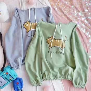 

Japanese Soft Sister Cute Cartoon Cat Print Hoodie Sweatshirt Jacket Girls Student Wild Loose Hooded pullover Tops Preppy Style