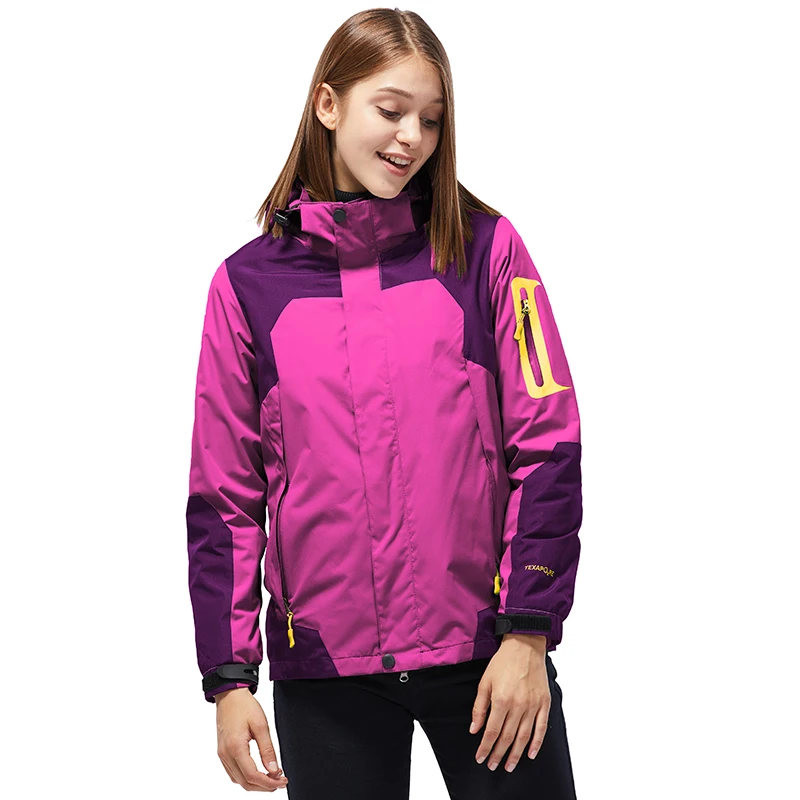 Women Purple Водонепроницаемая куртка для спорта на открытом воздухе, лыжный костюм, флисовая куртка для походов, мужская и женская зимняя куртка три в одном, теплое пальто для альпинизма - Цвет: Women Purple