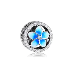 Fandola CKK 925 пробы-серебро-ювелирные изделия бледно-синие бисерное украшение в виде цветов подходит для Пандоры браслеты с подвесками Цветок