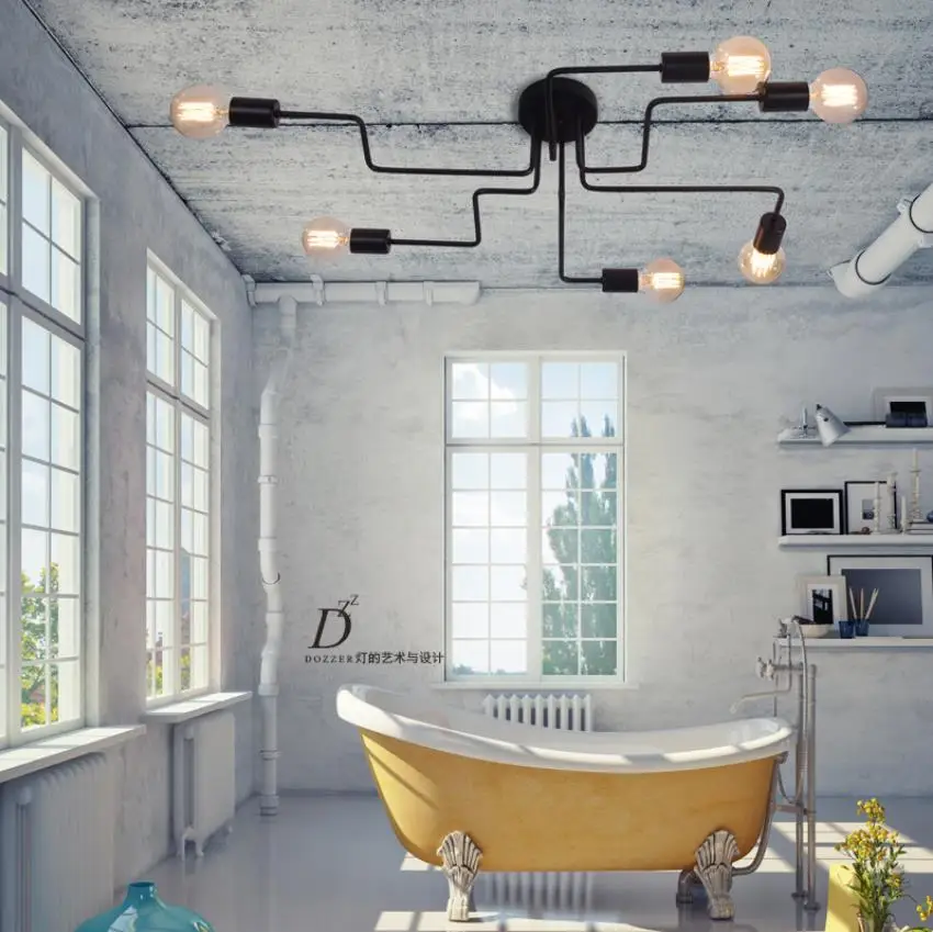 Потолочный светильник из кованого железа в скандинавском стиле 4 головки 6