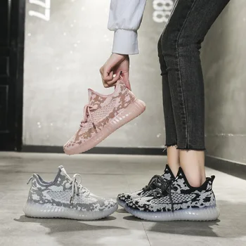 

Spring new breathable fly-knit sneakers women's soft bottom non-slip dancing gym lightweight black running shoes women