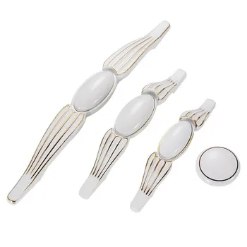 

5pcs White Ceramic Door Handles Kitchen Cabinets Knobs and Handles for Furniture Handle Vintage Closet Cupboard Drawer Pulls