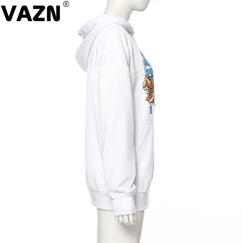 VAZN SXE1735418 возраст снижение Высокая улица ленивый Повседневная мода прозрачный милый белый с капюшоном полный рукав женские длинные толстовки