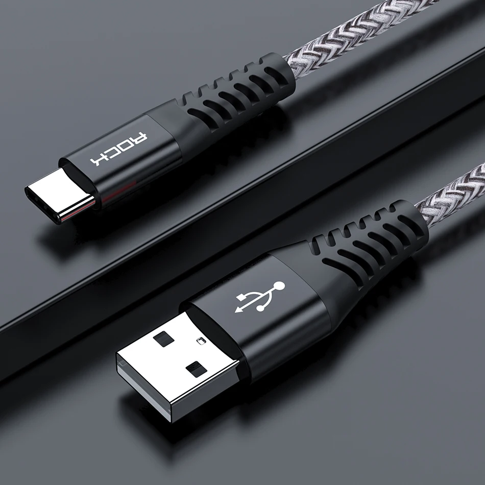 ROCK 3A QC 3,0 usb type C кабель для samsung S10 huawei P30 Pro Xiaomi Быстрая зарядка type-C кабель для зарядного устройства мобильного телефона USB C - Цвет: Серый