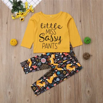 

Autumn Long Sleeve Yellow T-shirt Pants Autumn Girl Clothing Tracksuit Outfits 2PCS Toddler Newborn Baby Girls Clothes Set