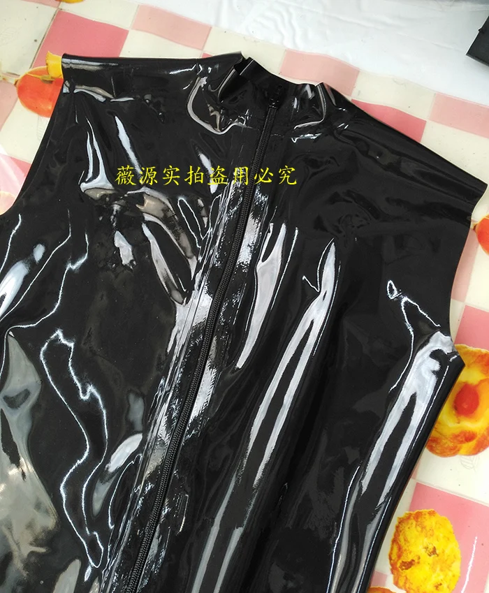 Handmade-Black-Sexy-Women-Latex-Clothing-Tights-Sleeveless-with-Front-Crotch-Zipper-1