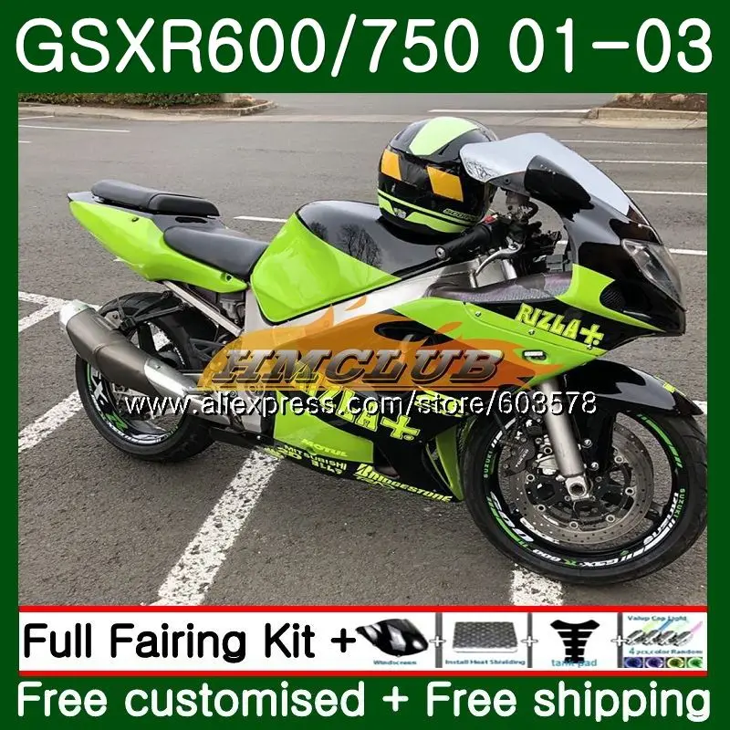 Корпус для SUZUKI GSX-R600 GSXR-600 K1 GSXR600 01 02 03 4CL. 0 GSXR 600 750 GSXR-750 GSXR750 2001 2002 2003 обтекатель ярко зеленого цвета, новинка