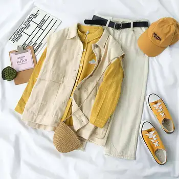 

Harajuku two-piece suit female 2020 autumn new Korean version ins college wind vest shirt casual pants tide