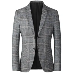 Men Fashion Coat 2021 Blazers For Casual Suit New Plaid Wedding Autumn Slim Fit Brand Bridegroom's Costume Prom Party Masculina