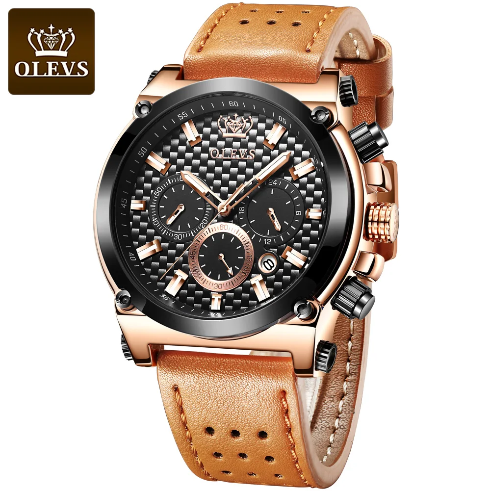 

OLEVS Men's Quartz Date Top Brand Luxury Sport Waterproof Watch Male Leather Military Clock Wrist Watches Relogio Masculino