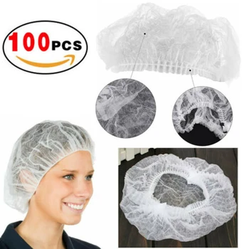 

100PC Disposable Caps Hair Net Bouffant Cap for Kitchen Food Medical Worker Non Woven Shower Caps