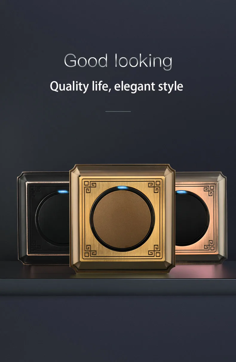 cor de bronze retro gang interruptor de botão de vias liga de alumínio escovado painel tipo luz de parede interruptor escondido