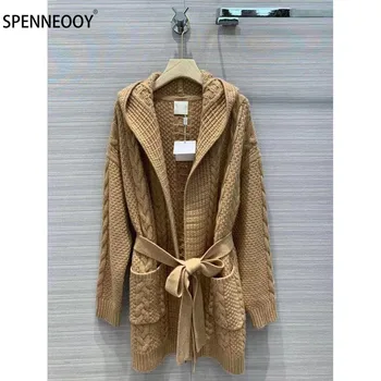

SPENNEOOY Designer Brand Autumn Winter Fashion Long Sleeve Knitting Cardigan Overcoat Outwear Women Cashmere Sweater Coat