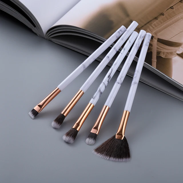FLD 5/15Pcs Makeup Brushes Tool Set Cosmetic Powder Eye Shadow Foundation Blush Blending Beauty Make Up Brush Maquiagem Eye 5pcs white