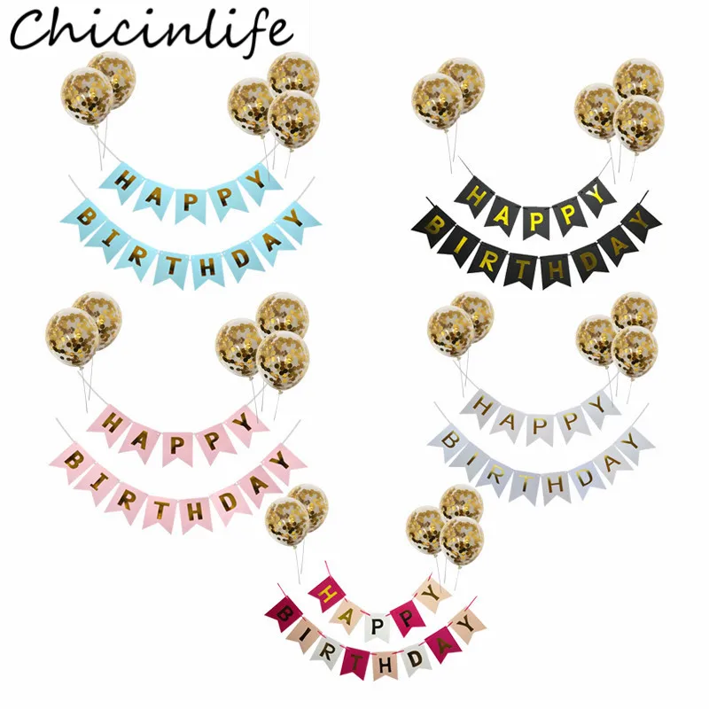 Chicinlife 1 Набор «С Днем Рождения» баннер воздушный шар "Конфетти" душа ребенка мальчик девочки; Дети взрослых День Рождения овсянка гирлянда свадеб