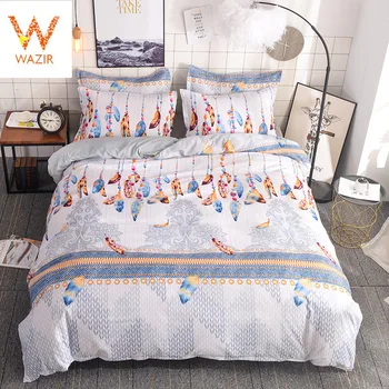 

WAZIR White Bedding Sets Twin King Queen Size Duvet Cover Feather Print Bedclothes Girls Single Princess Bed Linens Set for Home