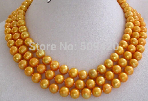 W&O658>>CLASSIC 50" 9mm golden round freshwater pearls necklace