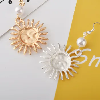 

New Minimalist hand made funny sun goddess earrings Korea unique personality earrings pearl earrings for women girl sister