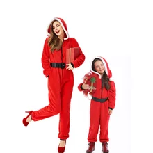 Christmas Santa Costume Carnival Party Cosplay Red Suit With Hat Girl Woman Jumpsuits Adult Kids Warm Winter Pajama