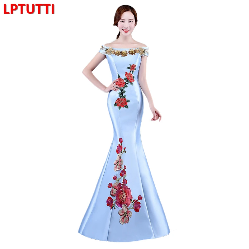 Китайский стиль cheongsam для женщин Элегантный Дата церемония Вечеринка Выпускной платье Формальные торжества события Роскошные Длинные вечерние платья