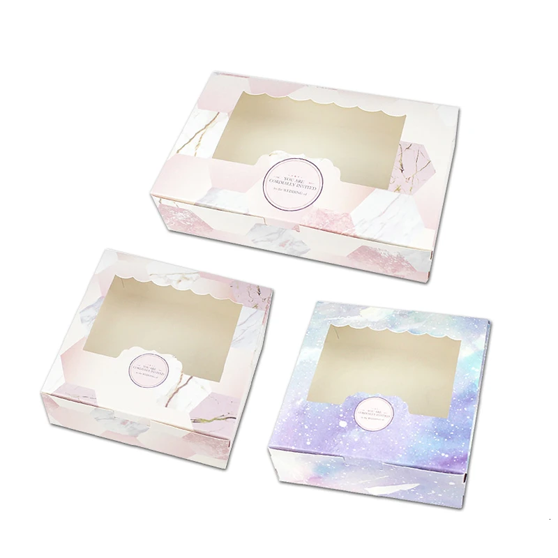 50PCS Paper Gift Box With Window Wedding Party Favors Galaxy Gift Wedding Box Cake Food Packaging Candy Cookies Cupcake Star