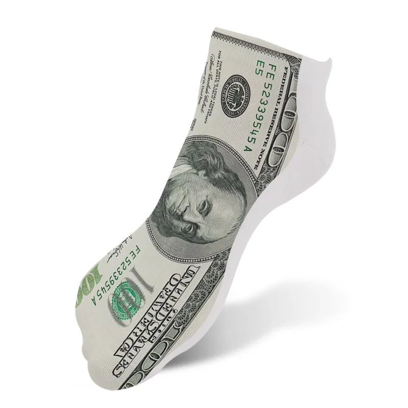 Модные носки с 3D принтом в стиле Харадзюку изображением долларов йенов вон фунт