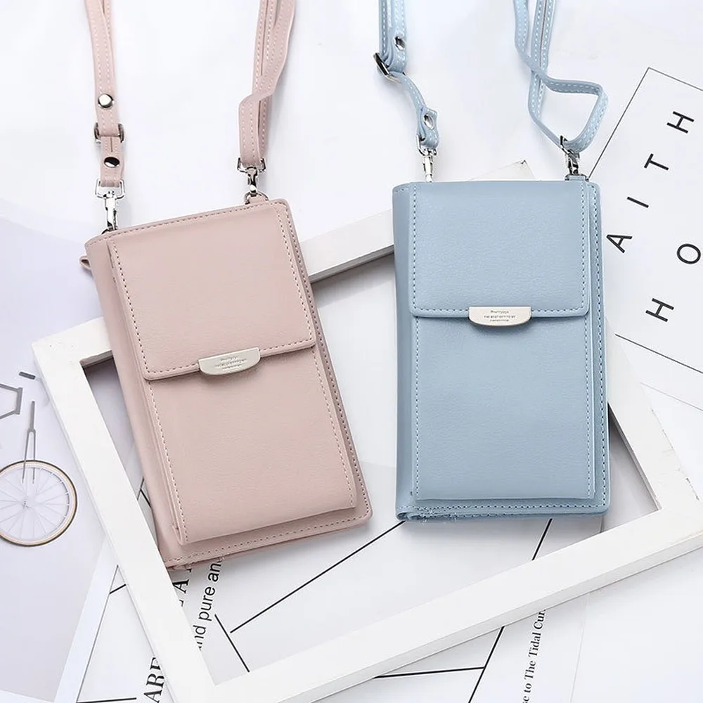 

Korean version of new mobile phone bag Ladies'wallet PU long-sized multi-purpose mini-package Single shoulder strap oblique span