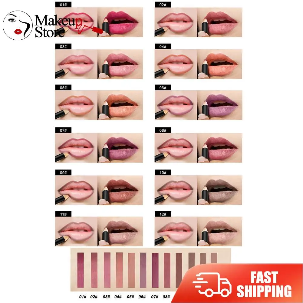 12 Colors Lip Liner Pencil Nude Matte Lipliner Moisturizing Waterproof Long Lasting Lipstick Liner Professional Makeup Tool