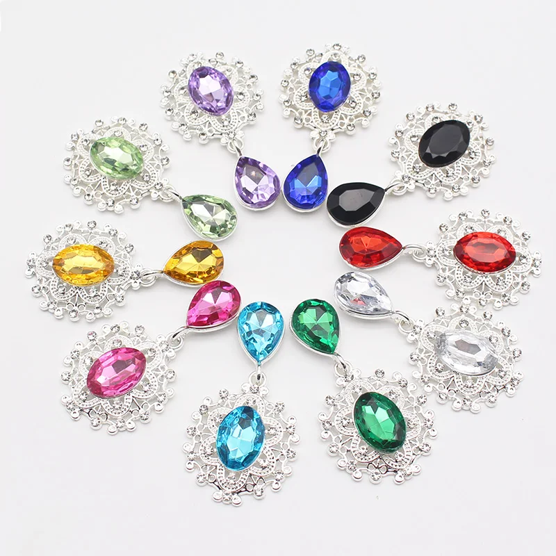 Crystal brooch NDelicate Shining Brooch 45*25mm 10Pcs/Set Crystal Accessories Fashion Gorgeous Wedding Invitation Holiday Creative Decoration