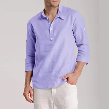 Новинка, мужские повседневные одноцветные рубашки с отворачивающимся рукавом 3/4, рубашки с воротником Хенли на полумолнии, дышащие крутые рубашки