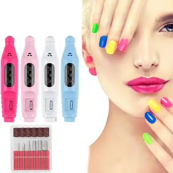 

USB Charging Electric Nail Grinder Drill Polishing Pedicure Manicure Machine 6 Bits Sanding Buffer Nail File Nail Art Pen