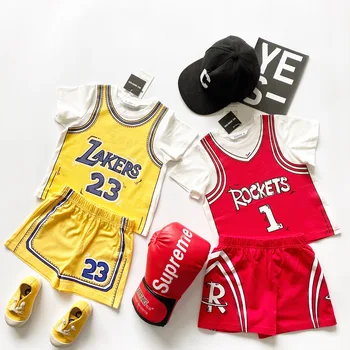 

Tonytaobaby Boy's and Girl's Sports Suit 3D Color Matching Basketball Clothing Cotton Casual Upper and Lower Two Sets