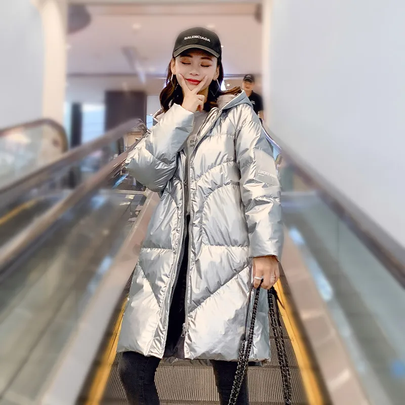 Женская зимняя Серебристая Свободная куртка с воротником из искусственного меха
