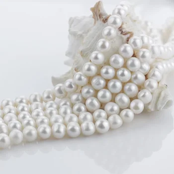 

Genuine Natural 9-10mm AA potato round white pearl strands loose beads women lady jewelry DIY