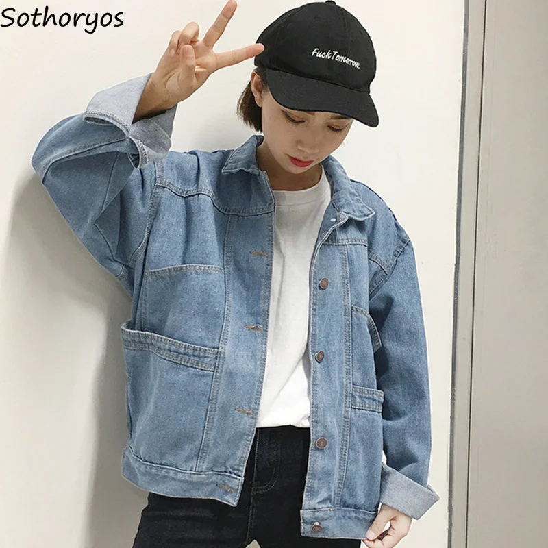 Denim Jackets Women Vintage Unisex BF Loose Causal Basic Multi Pockets Outerwear Female Streetwear All-match Classic Coats Fall | Женская