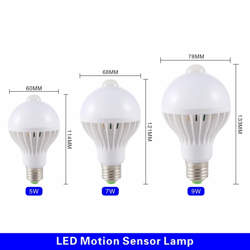 2pcs Led Bulb 3W 5W 7W 9W PIR Motion Sensor Lamp AC 220V Auto Smart Led PIR Infrared Body Sound Light E27 Motion Sensor Light